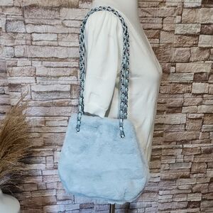 Geir-Ness Norsk Purse Handbag Blue Chain Faux Fur Blue Faux Fur Shoulder Bag